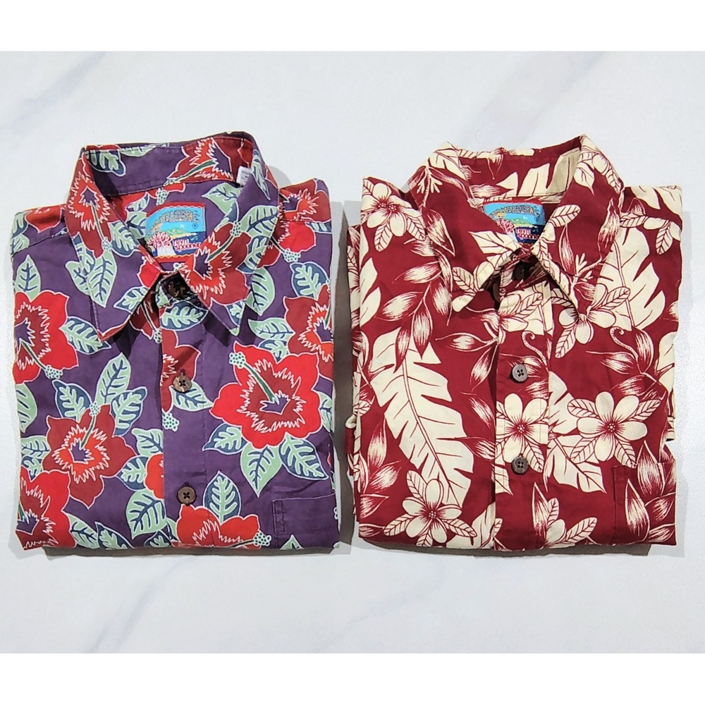 Lot 2 Reyn Spooner x Joe Kealoha's Hawaiian Shirt Mens M Red Floral Cotton